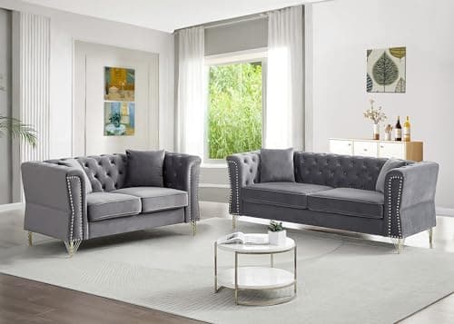 Velvet Chesterfield Sofa Set for Living Room, Bedroom, Office, Apartment - 2 Pieces