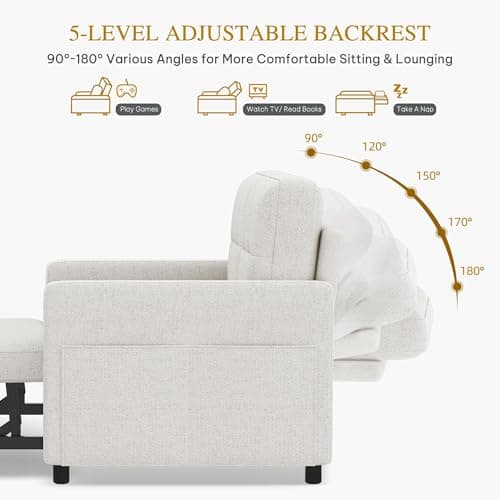 YITAHOME 55" Convertible Sofa Bed, Beige Reclining Sleeper with Side Pocket