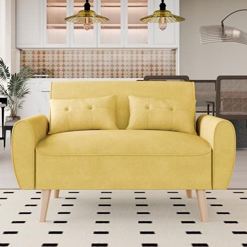 Vongrasig Dark Gray Mid Century Linen 47" Love Seat Sofa
