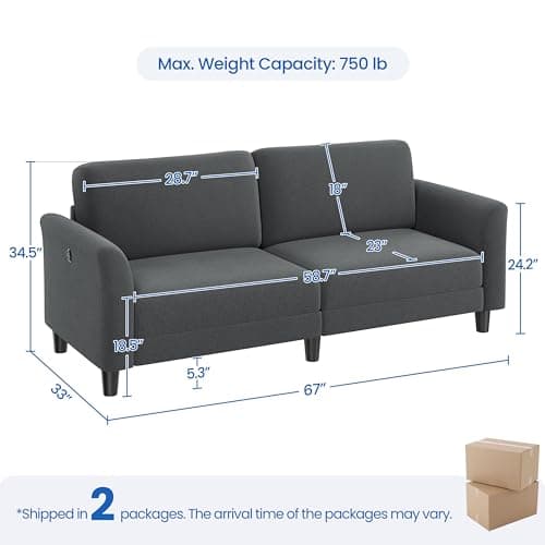 Yaheetech 67" Dark Gray 2 Seater Fabric Sofa with USB Ports