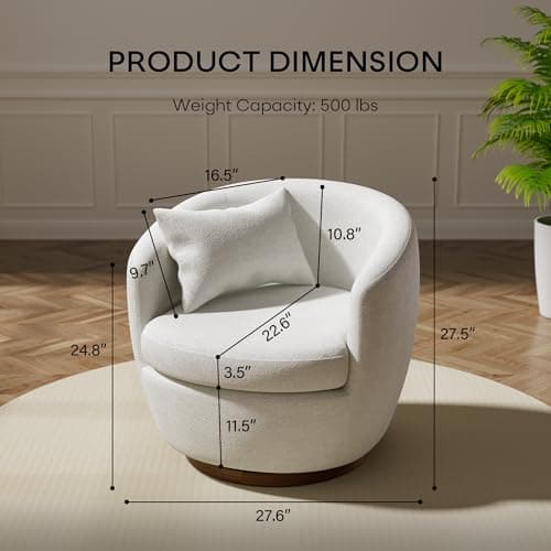 Boucle Swivel Barrel Chair, Modern Fabric 360 Degree Accent Chairs