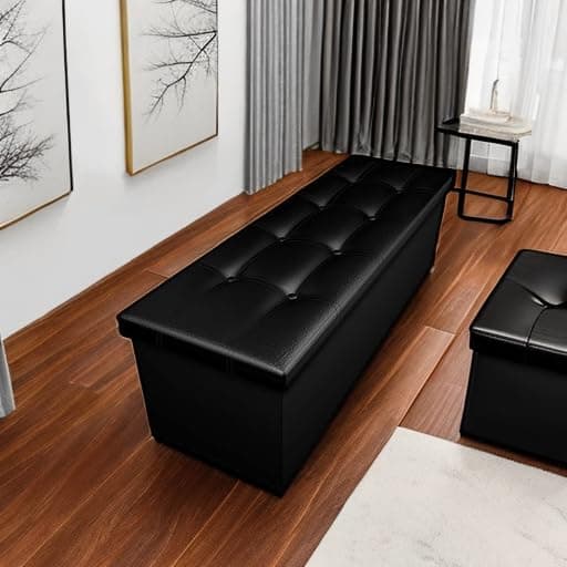 Camabel 43 Inch Folding Ottoman Bench with Storage Black