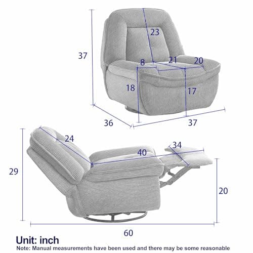 Swivel Rocking Recliner Chair for Adults in Grey