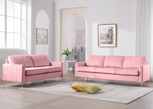 Velvet Sofa Couch Set - Mid Century Modern Furniture Pieces for Living Room