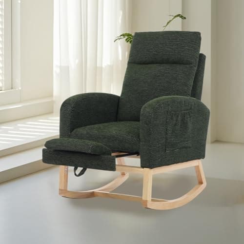 Teddy Fabric Rocking Chair with Adjustable Footrest (Beige)
