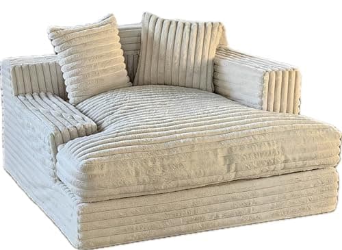 Beige Oversized Chaise Lounge Chair - Large Floor Recliner for Living Room and Bedroom