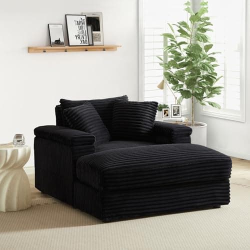Oversized Chaise Lounge Chair with Ottoman, Corduroy Upholstered Sofa for Living Room, Bedroom, Office