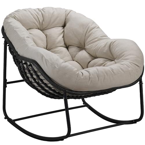 Oversized Grey Rattan Royal Rocking Chair, Indoor & Outdoor Patio Furniture