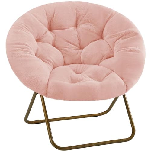 YSSOA Grey Folding Moon Chair with Faux Fur & Metal Frame