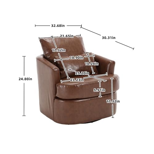 Brown PU Ergonomic Swivel Barrel Chair with Dual Pillow Support