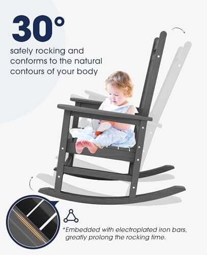 KINGYES Heavy Duty All-Weather Outdoor Rocking Chair, Gray