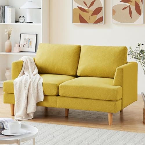 Mid Century Gray Upholstered 2-Seater Loveseat for Small Spaces