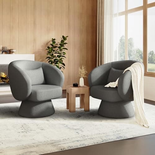 Darkgrey Swivel Barrel Chair with Lumbar Pillow for Living Room & Bedroom