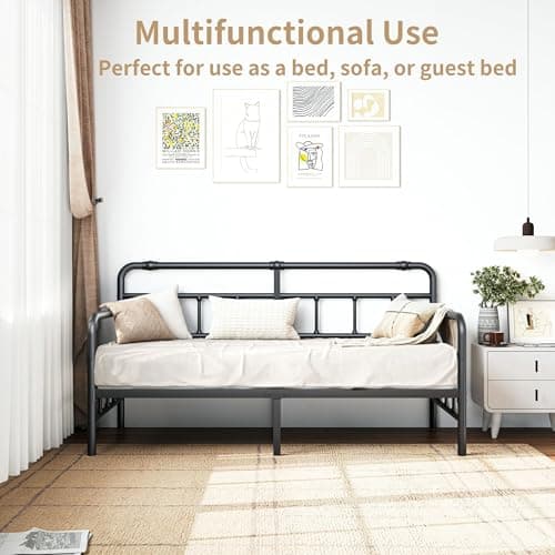Classic Headboard Twin Daybed with Metal Slats Support for Living Room & Guest Room