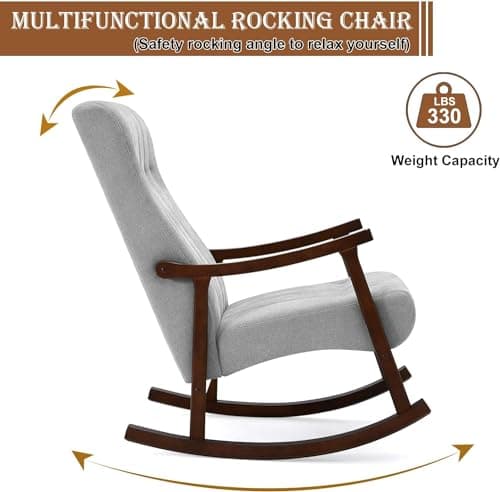 AVAWING Light Grey Fabric Upholstered Rocking Chair, Modern Living Room Armchair