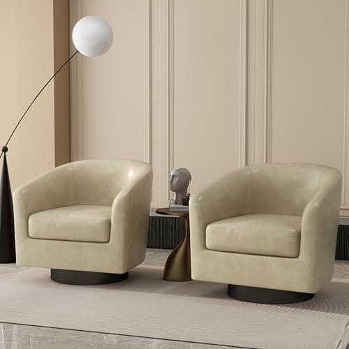 Modern Cream UIXE PU Leather Swivel Barrel Club Chair Set (2)