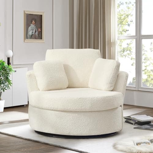 JEEOHEY 42 Ivory Teddy Swivel Barrel Chair - Modern Oversized Accent Chair for Nursery, Living Room, Bedroom