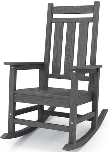 KINGYES Heavy Duty All-Weather Outdoor Rocking Chair, Gray