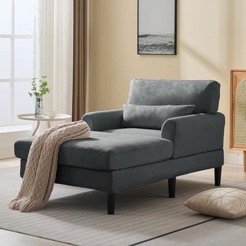 Mjkone Beige 61" Velvet Chaise Lounge Chair - Modern Sleek Recliner