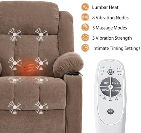Power Lift Recliner Chair for Elderly with Massage and Heat, Reclining Sofa Chair with USB & Type-C Ports and Cup Holders, L1188(Brown)