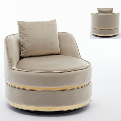 360° Swivel Faux Leather Chair, Plump Pillow Round Reading Lounge for Living Room & Bedroom, Easy Assembly