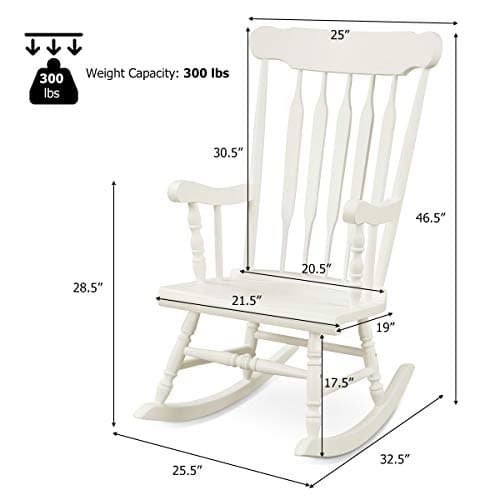 Giantex Outdoor Wood Rocking Chair - White,Slat Back,Patio & Garden Rocker