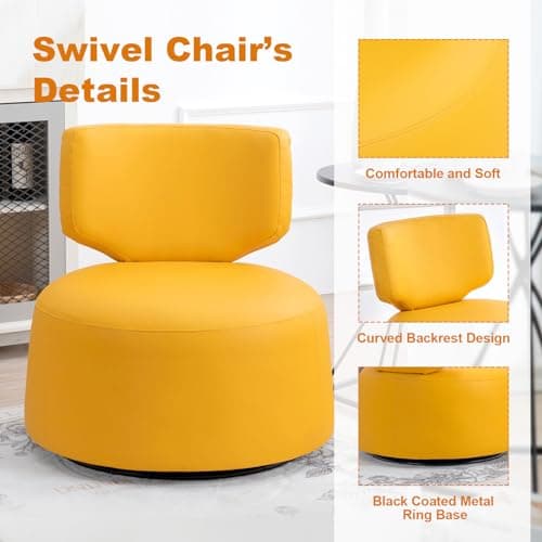 Modern PU Leather Swivel Chair, 360° Rotatable, Living Room, Bedroom, Office