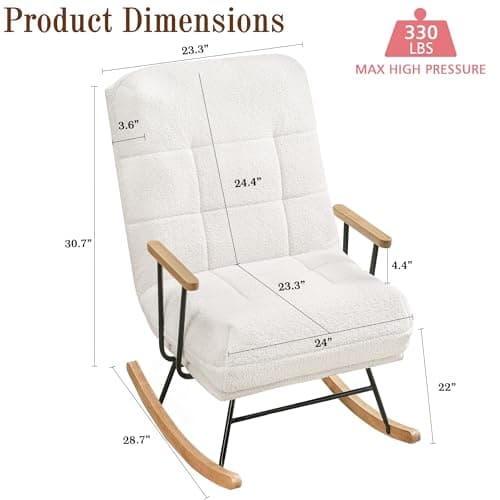 VECELO Beige Teddy Fabric Large Glider Rocking Chair