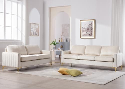 Velvet Sofa Couch Set - Mid Century Modern Furniture Pieces for Living Room