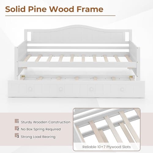 Giantex White Twin Daybed with Trundle & Slats Support