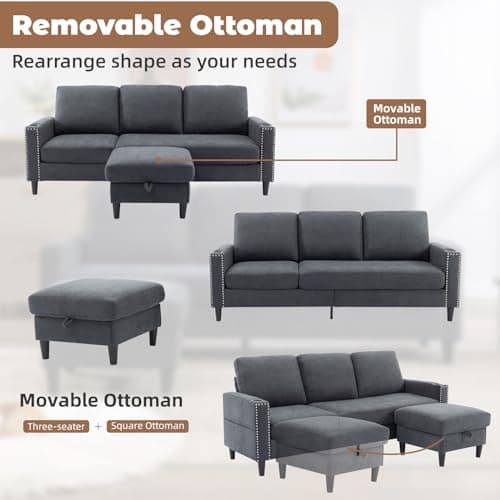 Convertible Sectional L-Shaped Couch for Small Living Spaces