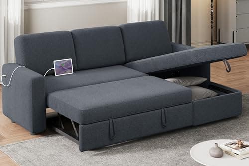 Yaheetech Dark Gray L-Shaped Couch Bed with Chaise & Storage
