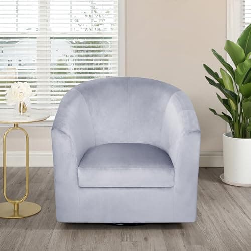 Ariana Swivel Barrel Chair, Gray Microfiber, Living Room Accent Chair