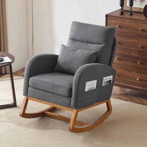 VINGLI Thick Headrest Mid-Century Modern Nursing Rocking Chair