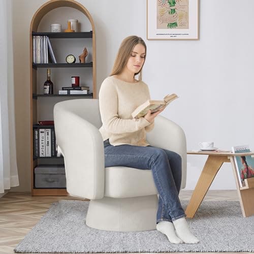 ANJ Beige 360 Swivel Velvet Barrel Chairs, Modern Luxury Living Room Sets