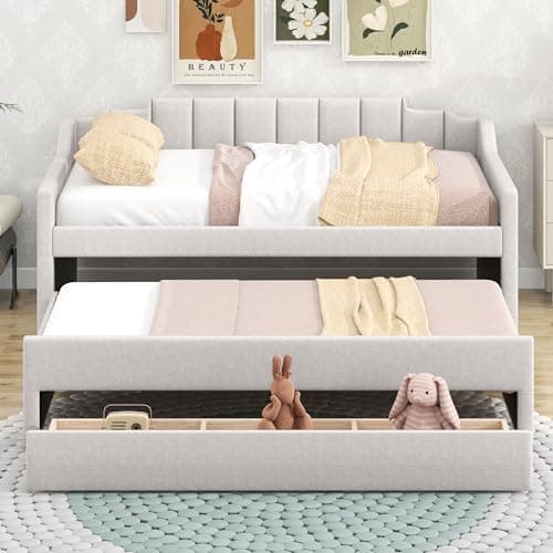 Meritline Beige Tufted Twin Daybed with Drawers & Storage