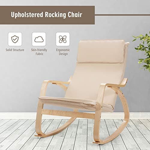 Giantex Beige Rocking Chair with Removable Cushion, Modern Armchair