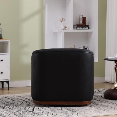Mid Century Modern Black PU Leather Swivel Chair for Living Room, Office