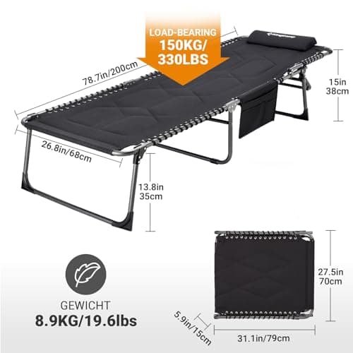 KingCamp Oversize Padded Folding Chaise Lounge Chair for Outdoor Use