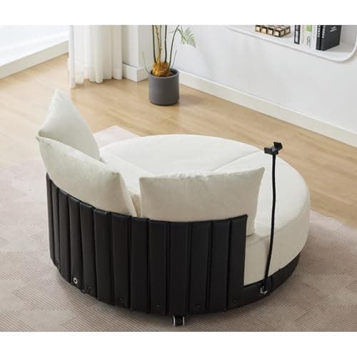 Grey 52.75" Oversized Round Swivel Couple Chair, 360° Rotate, Polyester Wood Construction
