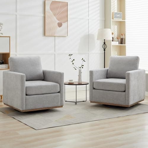 Light Gray Wavy Chenille Swivel Chair - Mid Century Modern Living Room Accent