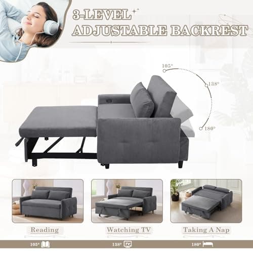 JEEOHEY 3 in 1 Convertible Sleeper Sofa Bed with USB&Type-C Port