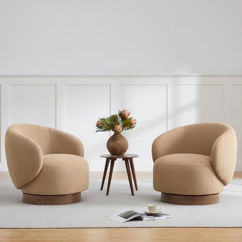 Cream Upholstered Swivel Armchair for Living Room & Bedroom
