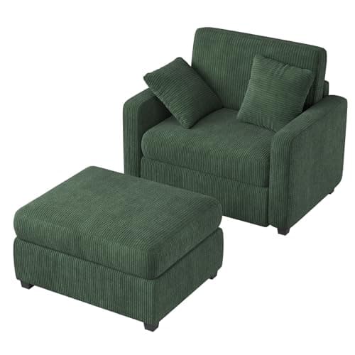 Apicizon Green Indoor 42" Sleeper Chaise Lounge Chair with Pillows and Armrests
