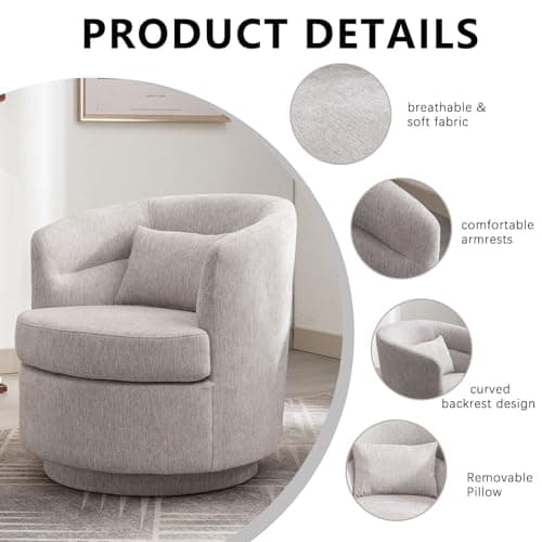 Modern Swivel Barrel Chair with Pillow for Living Room or Bedroom - Grey