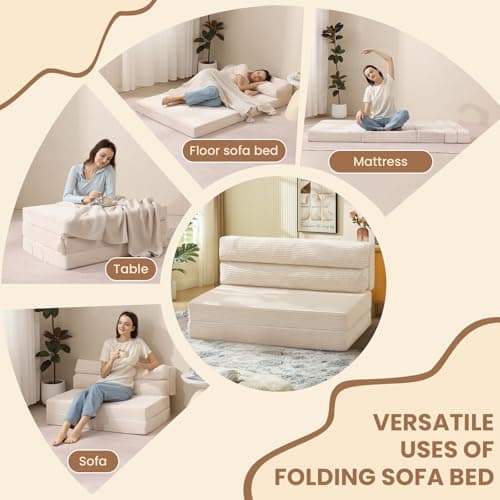 Beige 2-in-1 Folding Sofa Bed & Pull-Out Chair Bed, Comfortable Living Room & Bedroom Essential