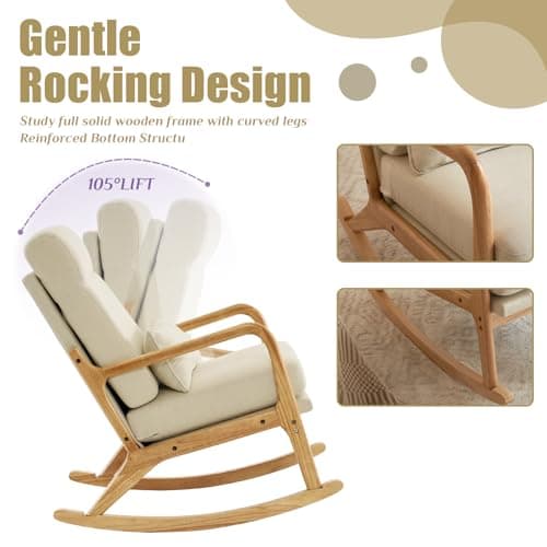 Karl Home Beige Removable Glider Rocking Chair Mid-Century High Backrest