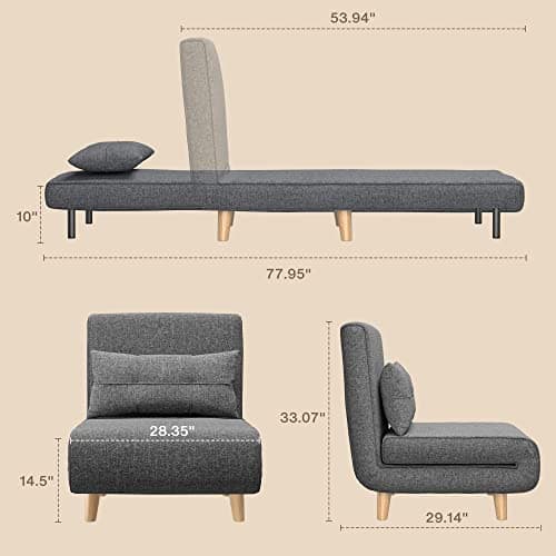 Aiho Dark Grey 3-in-1 Sleeper Chair Bed, Convertible Sofa