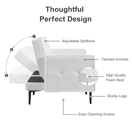 67" Sleep Loverseat with Adjustable Back, Soft Fleece Fabric, White