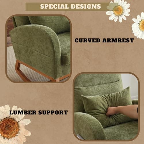 VINGLI Thick Headrest Mid-Century Modern Nursing Rocking Chair